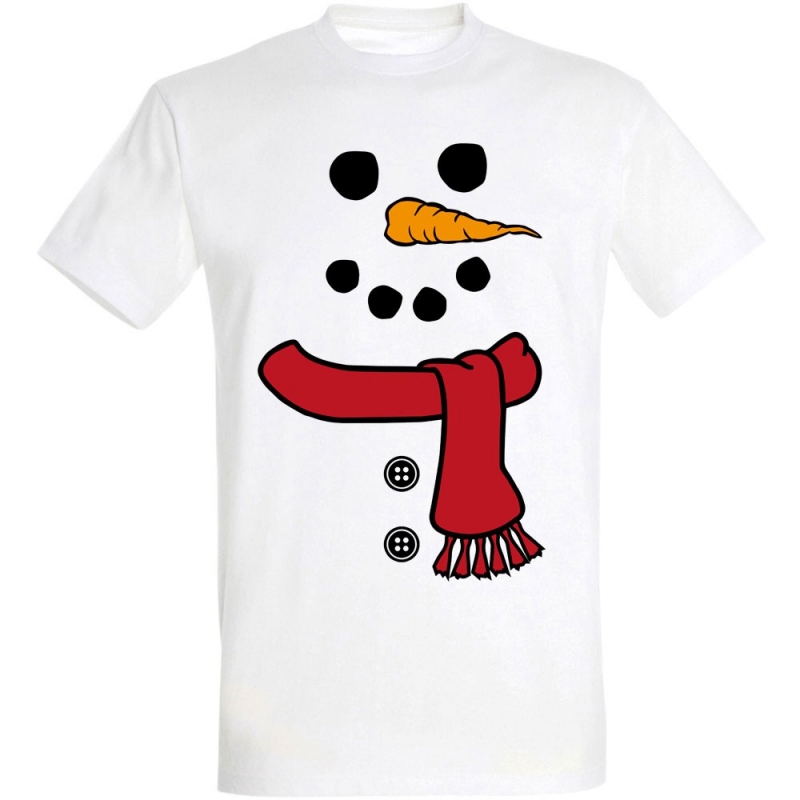 Déguishirt Hiver : T-shirt Déguisement blanc de bonhomme de neige en écharpe