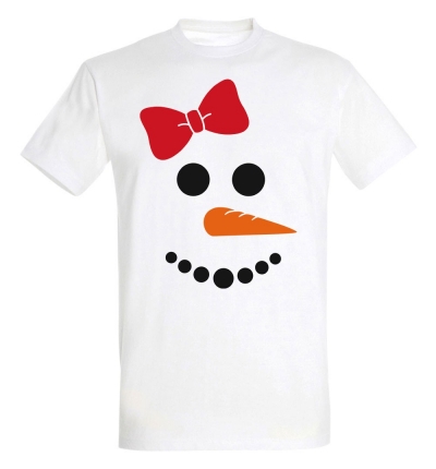 Déguishirt Hiver : T-shirt Déguisement de bonhomme de neige fille avec un nœud papillon
