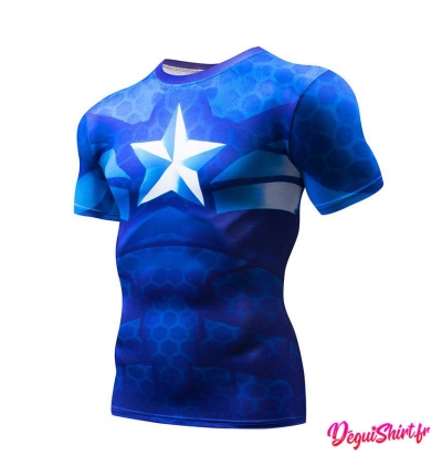 Déguishirt Captain America bleu roi (T-shirt déguisement Avengers Marvel)