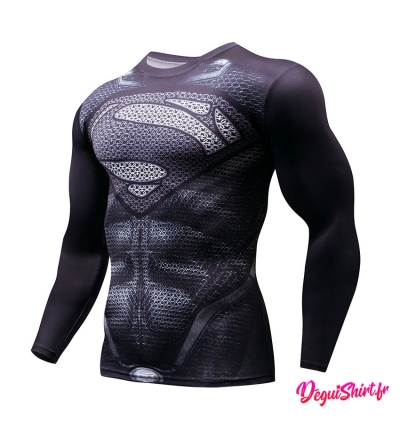 Déguishirt Superman noir : T-shirt Déguisement Justice League DC manches longues