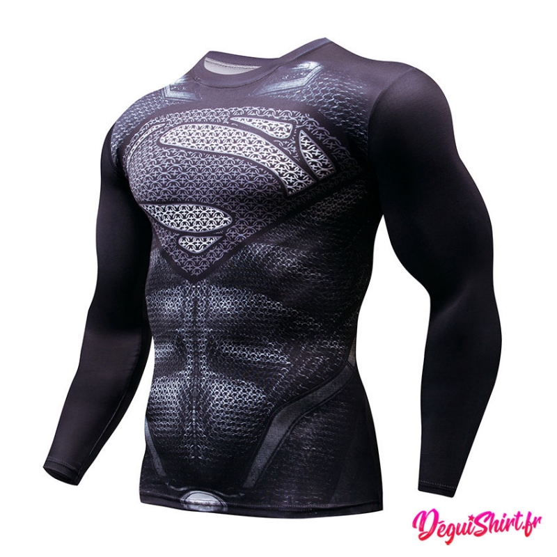 Déguishirt Superman noir : T-shirt Déguisement Justice League DC manches longues
