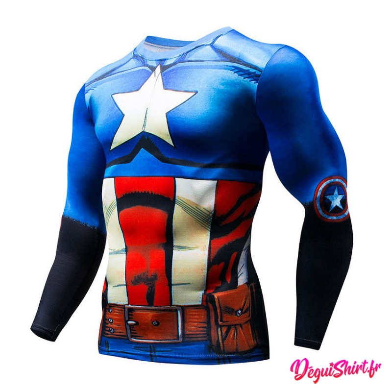 Déguishirt Captain America original : T-shirt Déguisement Marvel manches longues