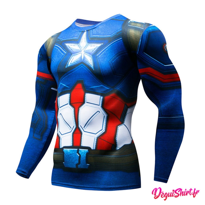 Déguishirt Captain America Avengers : T-shirt Déguisement Marvel manches longues