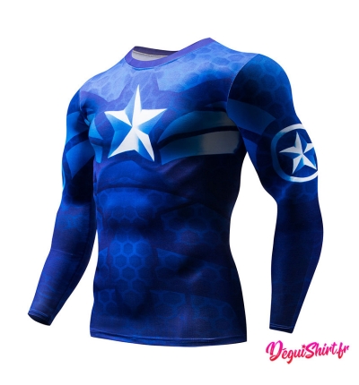 Déguishirt Captain America bleu roi : T-shirt Déguisement Avengers Marvel manches longues