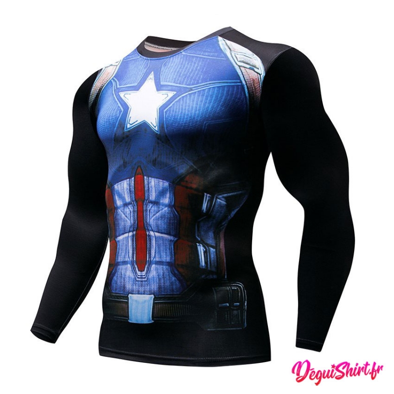 Déguishirt Captain America sombre : T-shirt Déguisement Avengers 2018/2019 Marvel Manches longues