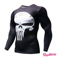 Déguishirt Punisher Skull blanc : T-shirt Déguisement Marvel manches longues
