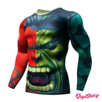 Déguishirt Hulk vert et rouge : T-shirt Déguisement Avengers Marvel (manches longues)