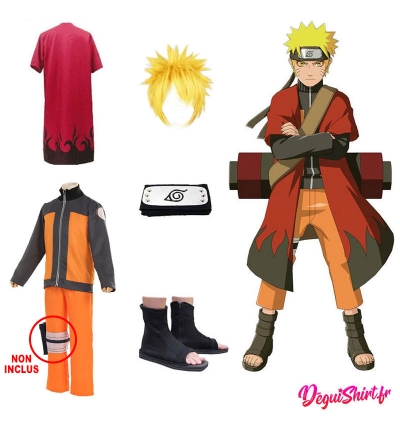 Déguisement Naruto : Costume réaliste et complet Naruto (Tenue, cape, bandeau, perruque, chaussures)